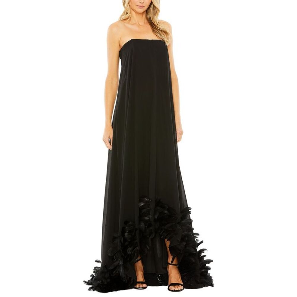 Mac Duggal Womens  Strapless Flare Feather Hem Gown
